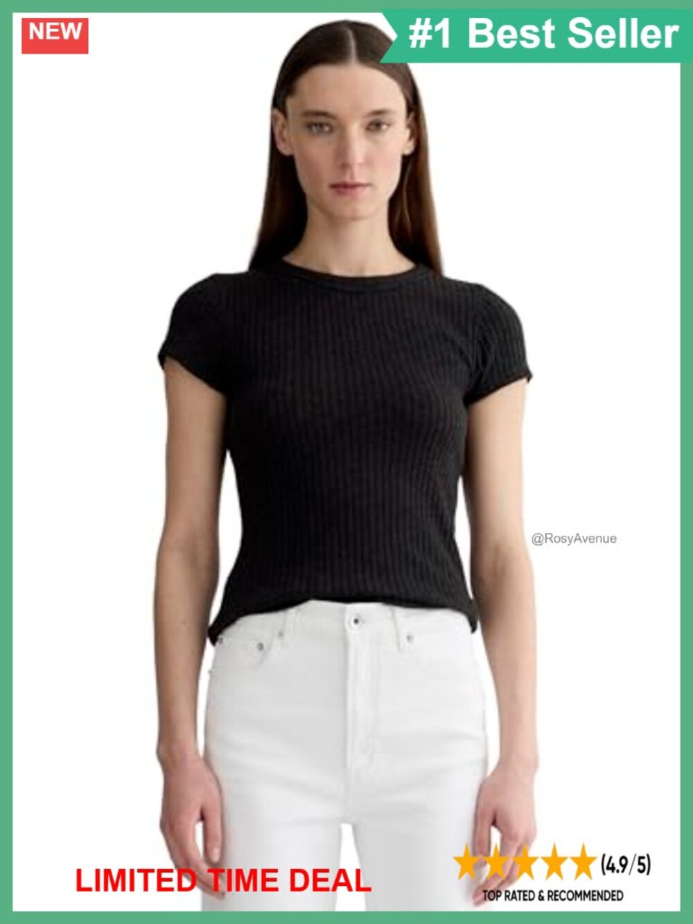 Ribbed Organic Cotton Blend Crewneck Tee Slim Fit Short Sleeve
